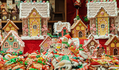 Close up of decorations at the tyrolean christmas market of Arezzo in Tuscany