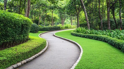 Obraz premium Serene Pedestrian Path Through Lush Green Landscape