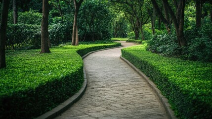 Obraz premium Serene Pathway Through Lush Green Landscape