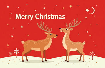 Fototapeta premium Merry Christmas Greeting Card winter reindeer, New Year postcard. AI-generated