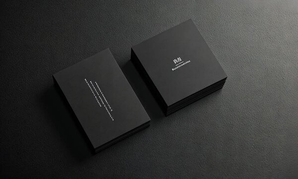 Black Square Business Cards Stacked on Dark Surface