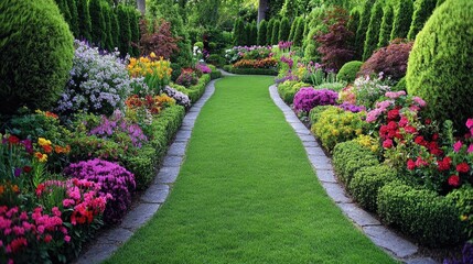 Fototapeta premium Serene View of a Formal Garden Landscape