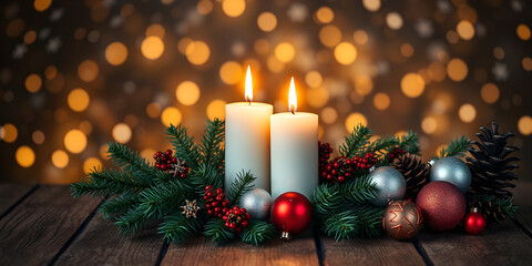 Christmas candle burning. Christmas background