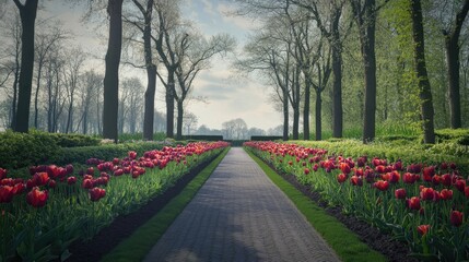 Obraz premium Stunning Tulip Lane in Keukenhof Gardens, Netherlands