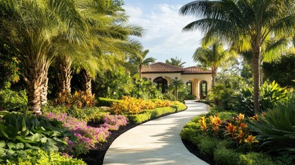 Obraz premium Tranquil Tropical Luxury Garden Pathway
