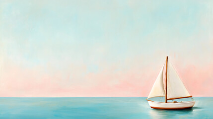 Fototapeta premium picturesque ocean view featuring sailboat on right, with serene sky blending soft colors. tranquil scene evokes sense of peace and relaxation