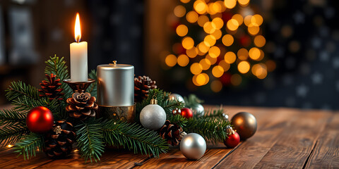 Christmas candle burning. Christmas background