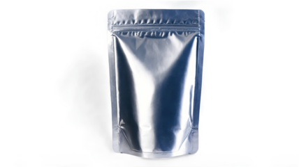 PNG silver standup pouch with zip lock ready for product marketing, Transparent background