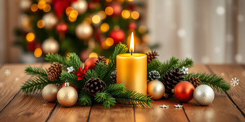 Christmas candle burning. Christmas background