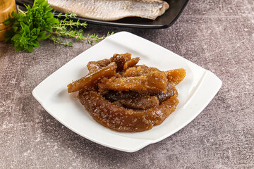 Herring roe snack in the plate