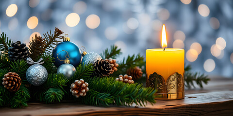 Christmas candle burning. Christmas background
