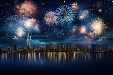 Fototapeta premium Firework background fireworks night city.
