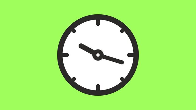 Clock, watch and timepiece, makes a full turn around the circle, graphic animation. Alpha channel. Black. Transparent background motion design. 4K resolution