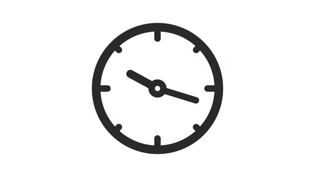 Clock, watch and timepiece, makes a full turn around the circle, graphic animation. Alpha channel. Black. Transparent background motion design. 4K resolution