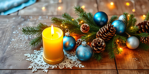 Christmas candle burning. Christmas background