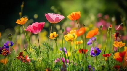 Fototapeta premium Summer flowers meadow greeting. Generative AI