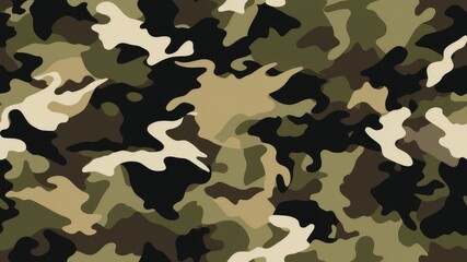 Fototapeta premium Army camouflage background, classic seamless pattern, fabric texture. black, brown and beige color