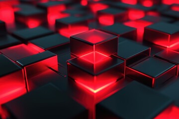 Abstract three-dimensional geometric art with highlighted in red