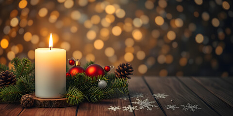 Christmas candle burning. Christmas background