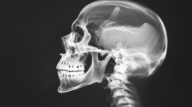 X-ray Image of a Human Skull in Profile View