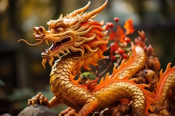 Fototapeta premium Chinese dragon statue red representation chinese dragon.