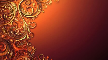 A beautiful design with ornate copper patterns against a gradient background shifting from bright orange to deep burgundy. 