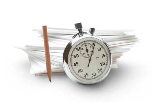 Pile of paper cards and stopwatch