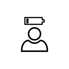  People with problem, burnout on work, stress. Low charge and lack battery icon isolated on white.