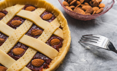 autumn recipe preparation process of lattice flan jam tart for Thanksgiving