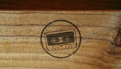 Cassette audio tape retro stamp and stamping