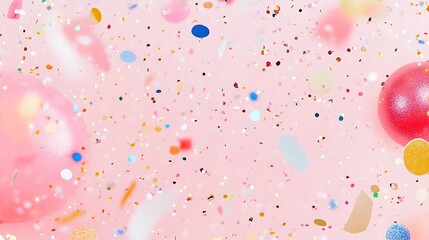 Colorful Confetti Falling Against a Soft Pink and Blue Background for Celebrations