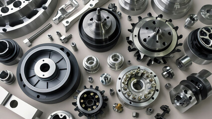Mechanical Parts Arrangement: A meticulous arrangement of mechanical parts, highlighting design precision and the intricate engineering involved in manufacturing and assembly.