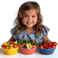 children eating healthy food at school with a white accent, png