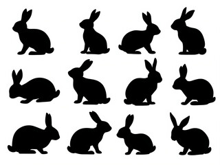 Set of bunny silhouettes in various poses.