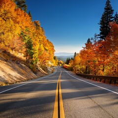 beautiful view of a road in Autumn in the USA, AI generated