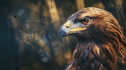 Fototapeta premium Beautiful Brown Eagle Profile Brutal Zoo Shot Bird Predator Looking Staring Eye