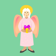 Vector - Angel with a giftbox, colored illustration.