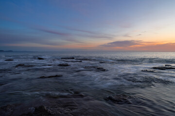 Beautiful rocky seascape view in calm morning.