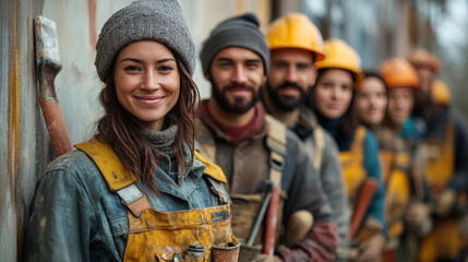 A group of construction workers are posing for a picture