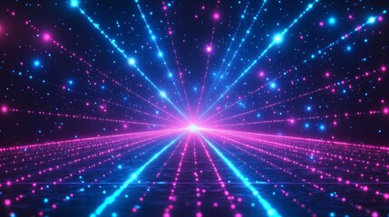 Naklejka premium Abstract glowing lines and particles converging towards a bright center, creating a futuristic, dynamic visual.