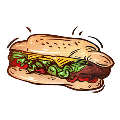 Delicious sandwich with fresh ingredients and colorful toppings on a soft bun