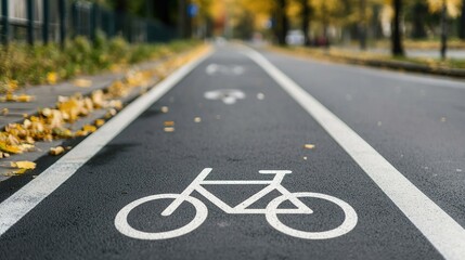 Obraz premium Bicycle lanes enhancing urban mobility city streets infrastructure autumn environment ground level sustainable living
