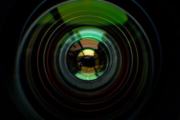Close-up camera lens,Close-up camera lens with color reflections 