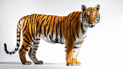 Obraz premium The tiger stands on a white background.