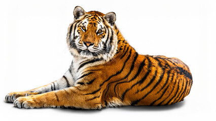 Lying tiger on a white background.