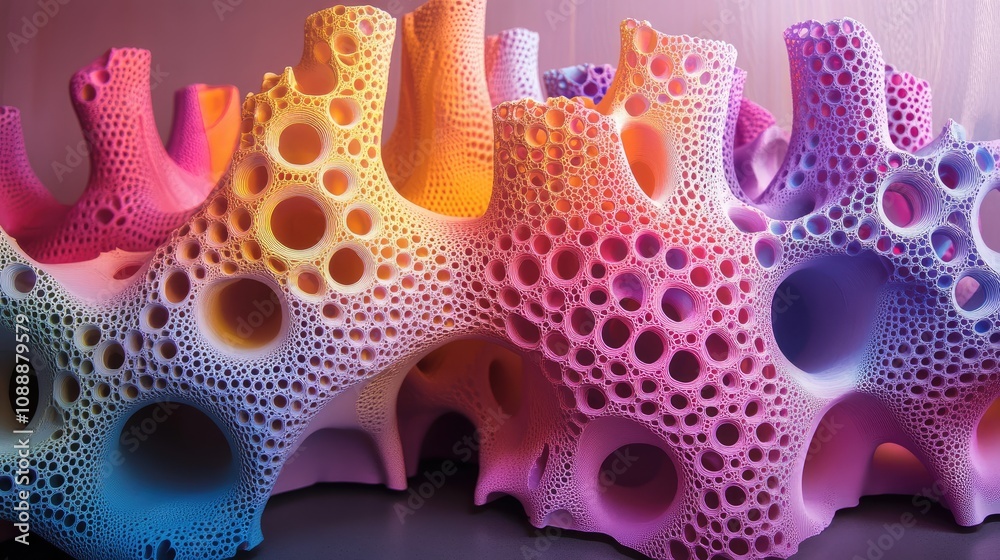 Aufkleber abstract colorful porous structure 3d render