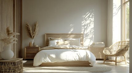 Luxurious Bedroom and Bathroom Interiors with Stylish Decor Elements, Modern Cityscape Views, and Elegant Design Accents