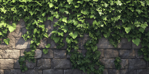 Wyrafinowana kamienna struktura, opleciona dynamicznie wijącym się zielonym bluszczem.