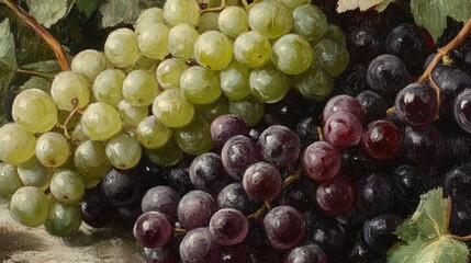 Green and Purple Grapes Still Life Painting