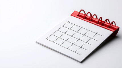 New year plan 2025 and resolutions concept. A blank calendar pad with a red spiral binding, positioned on a minimalist surface, ready for notes and scheduling.